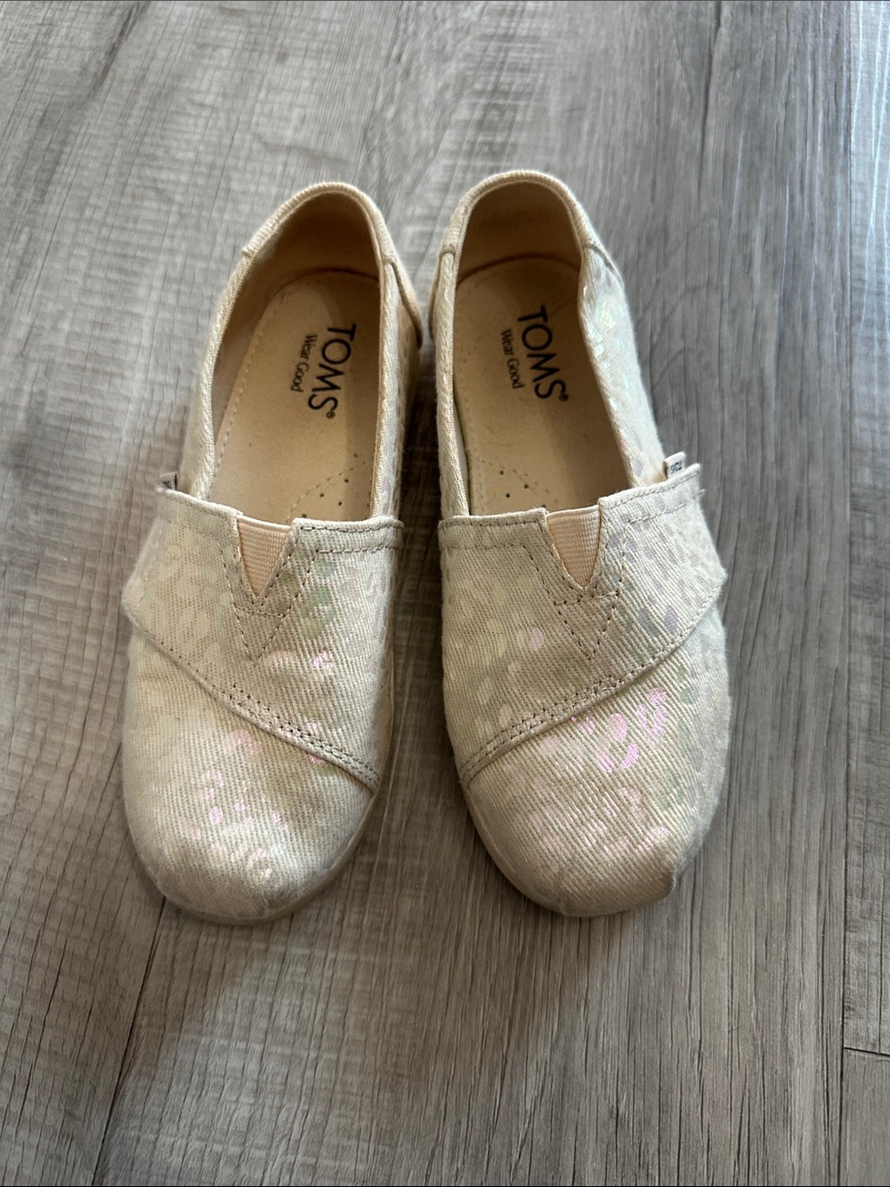 TOMS Kids Beige with Iridescent Leopard Slip-On Canvas Shoes